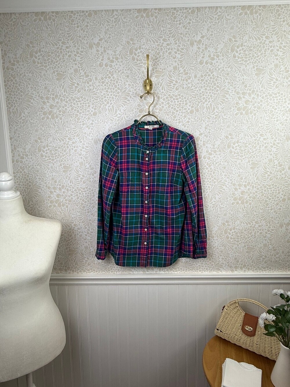 BODEN Pink and Green Cotton Plaid Button-Down Shirt - Size - 4